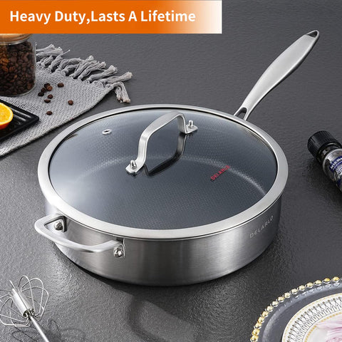 Dishwasher-safe DELARLO frying pan simplifies cleanup after meals.