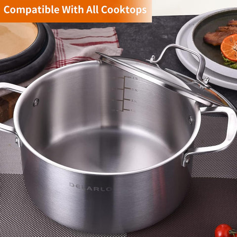 DELARLO dishwasher-safe stock pot for easy cleanup after meals.