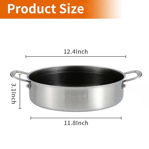 DELARLO pan demonstrates even heating with multi-layer construction on the stove.