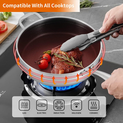 Tri-ply construction provides fast, even heating for efficient cooking.