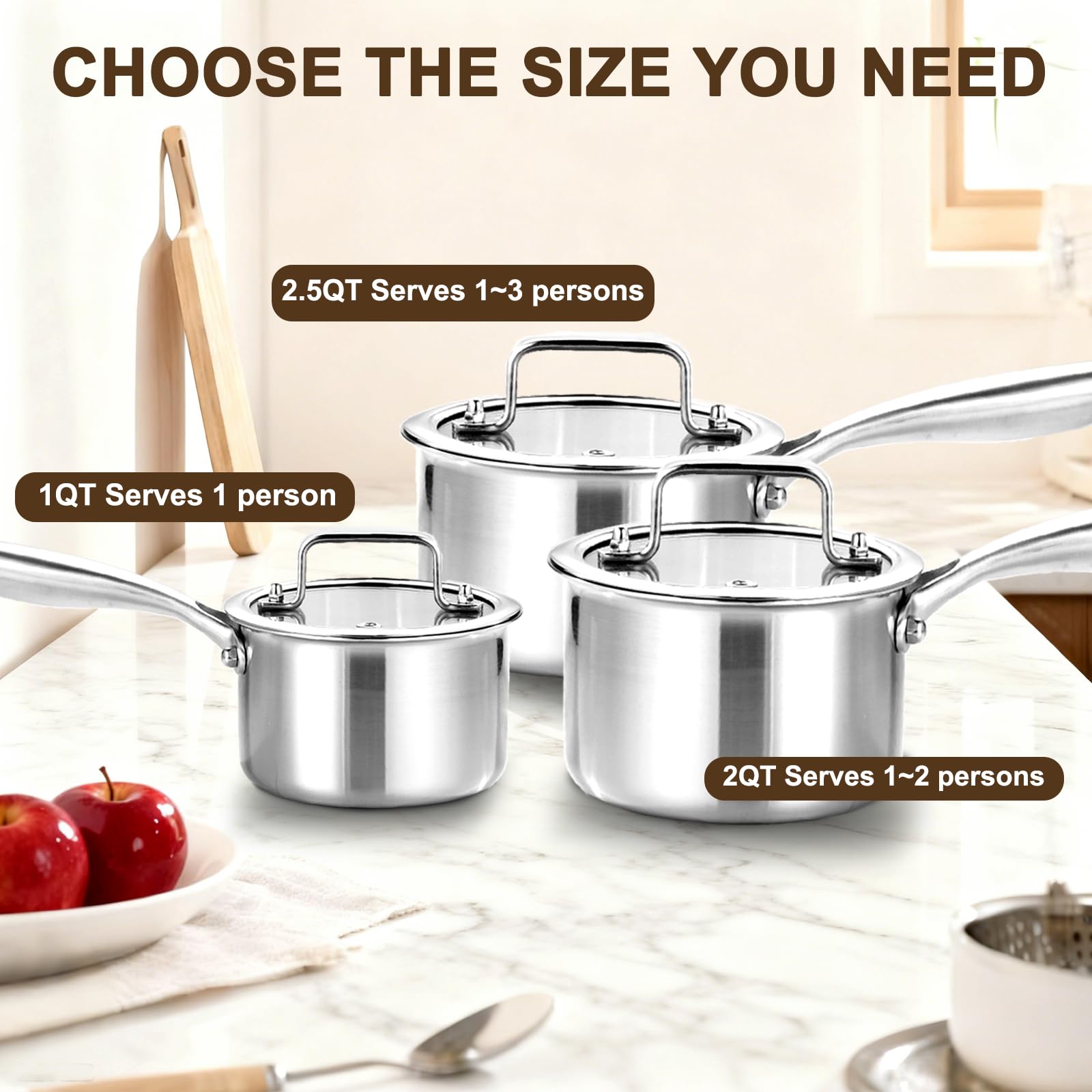 DELARLO induction-compatible saucepan shown in top view for versatile stove compatibility.