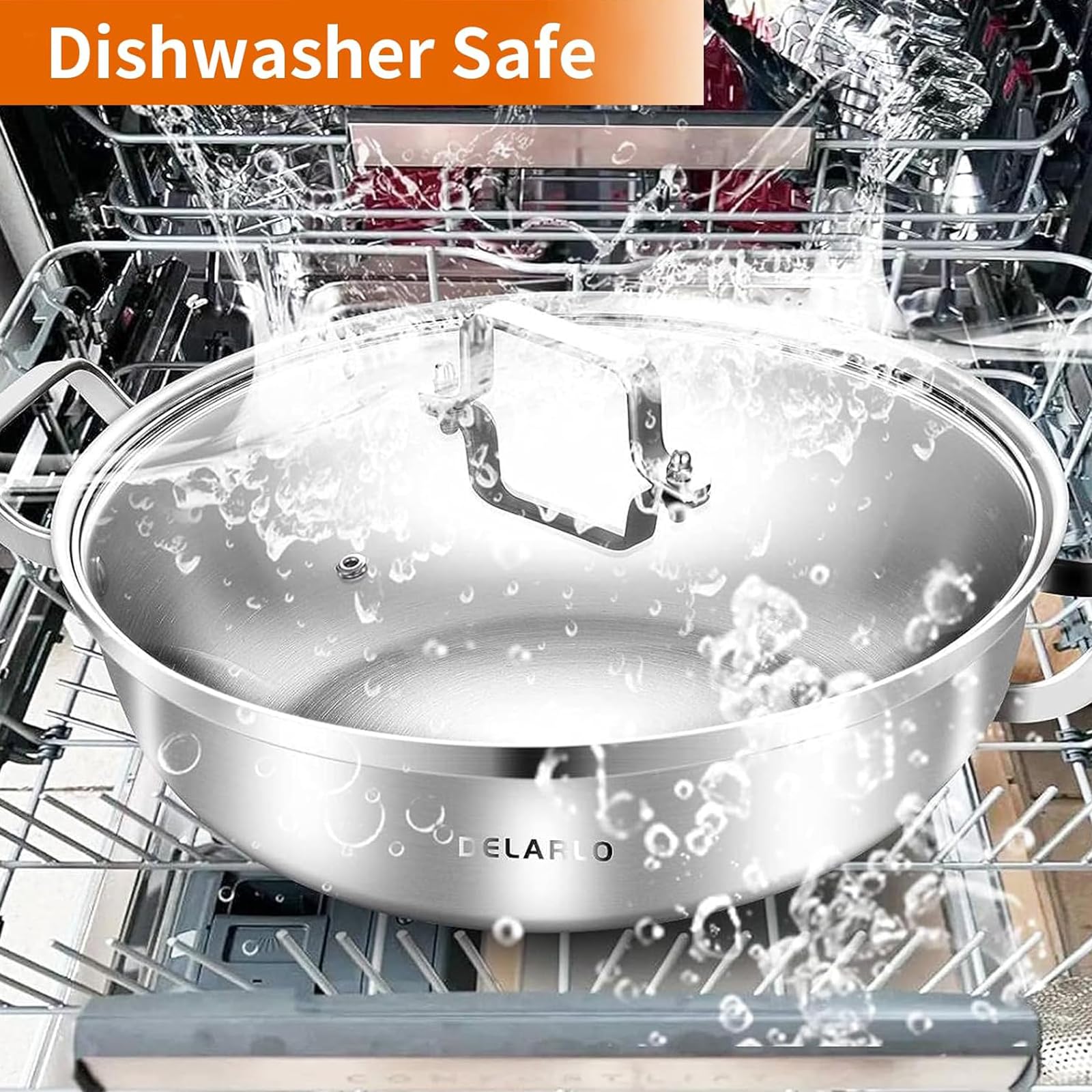 DELARLO oven-safe design allows finishing dishes in the oven