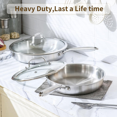 DELARLO tri-ply pan demonstrates even heat distribution from bottom to sides