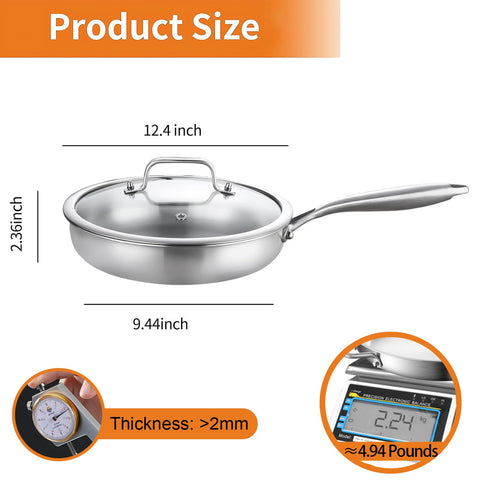 DELARLO 12-inch pan handles stay cooler with hollow design