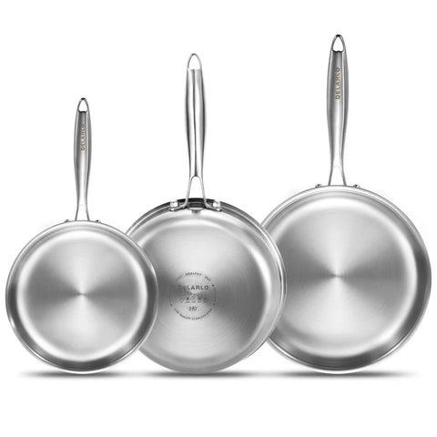 Delarlo Tri-Ply 8-inch pan with ergonomic handle for quick sautéing