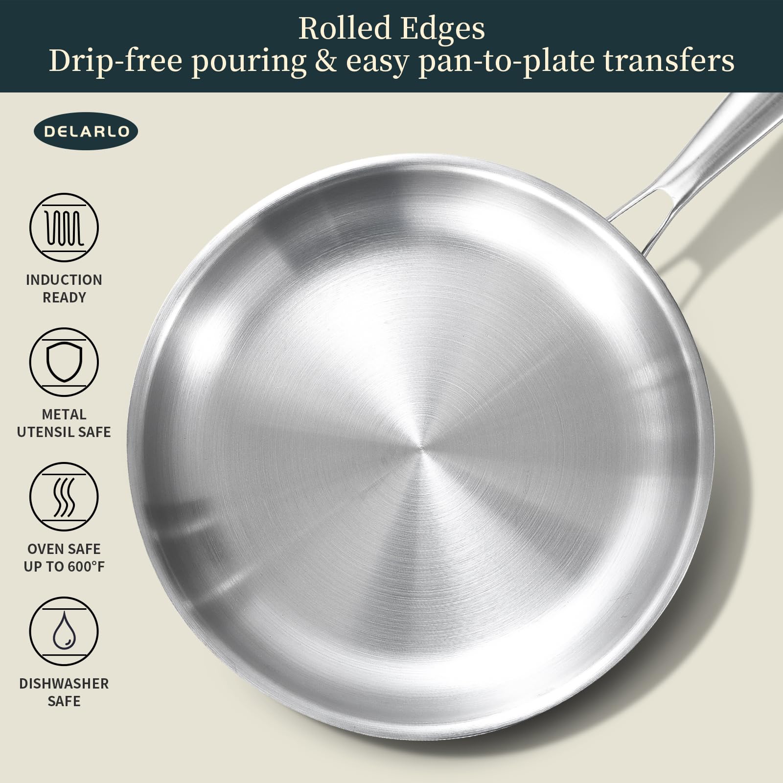 Delarlo Tri-Ply fully clad 3-layer construction for durability