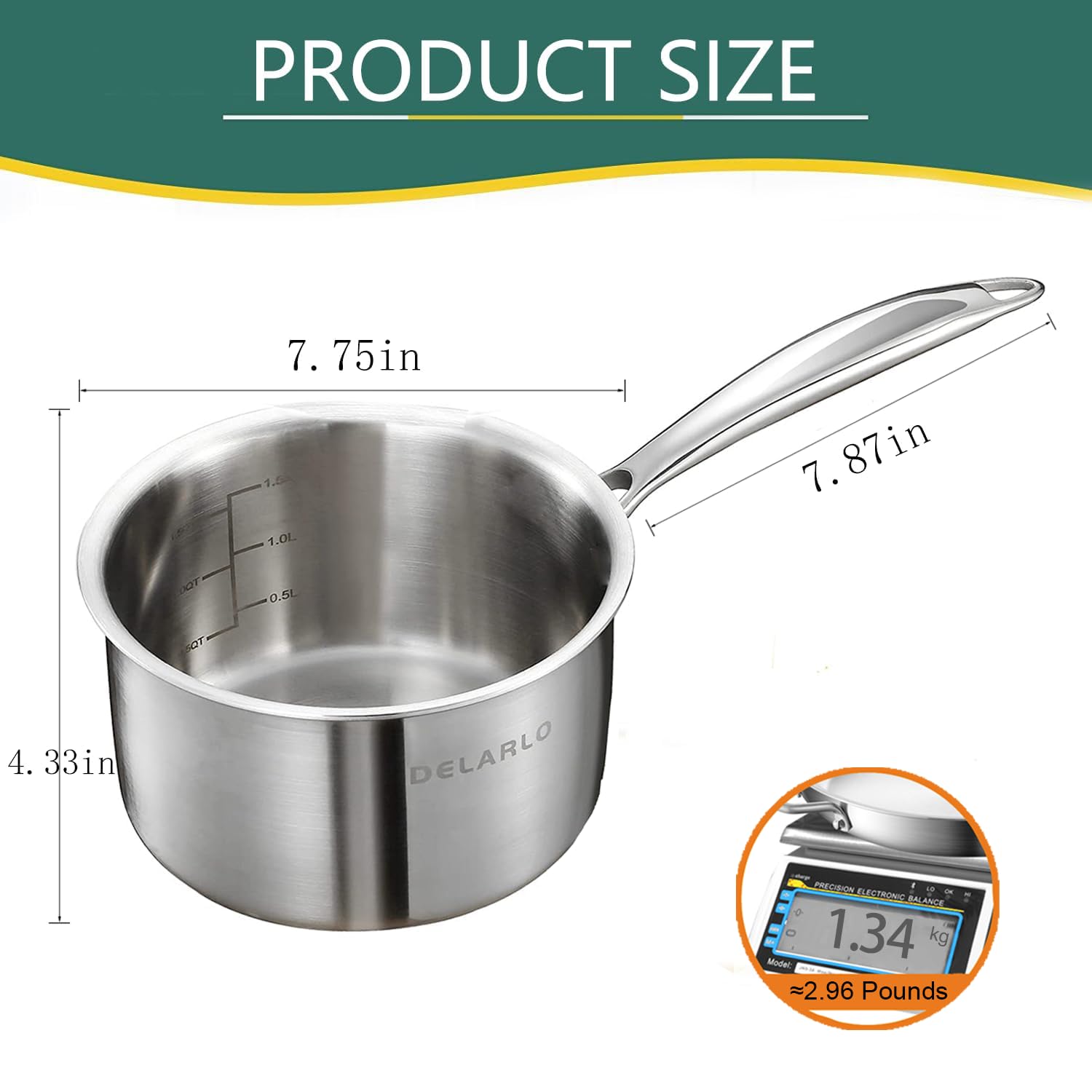 DELARLO saucepan with glass lid and steam vent for safe monitoring while cooking.