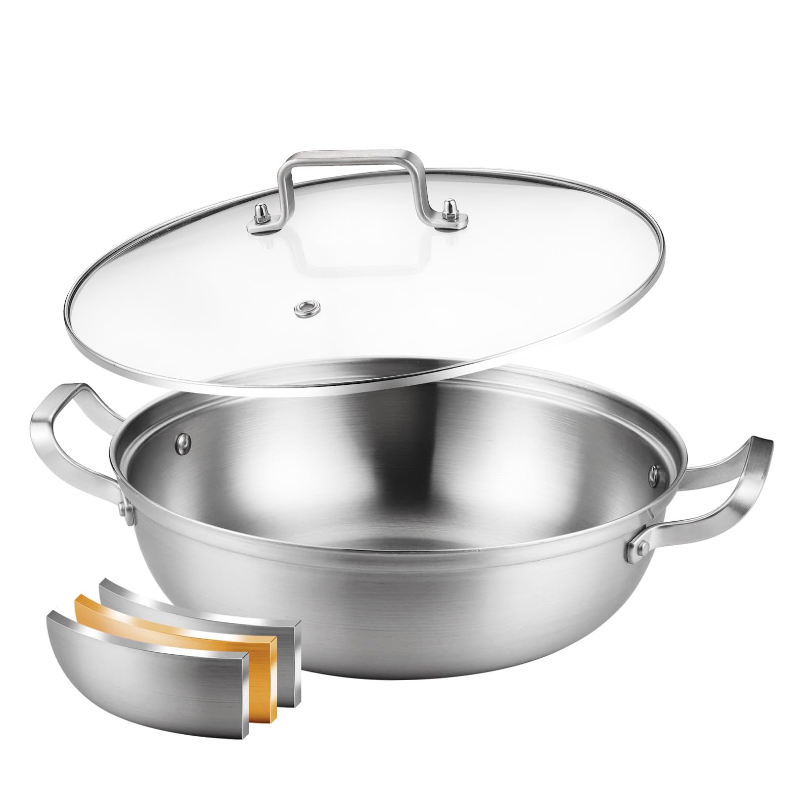 Delarlo tri-ply 11-inch everyday pan with lid for versatile stovetop cooking.