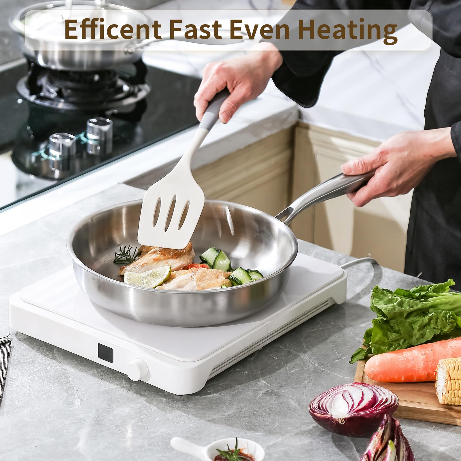 DELARLO 12.5 inch pan in oven scene shows stovetop to oven versatility