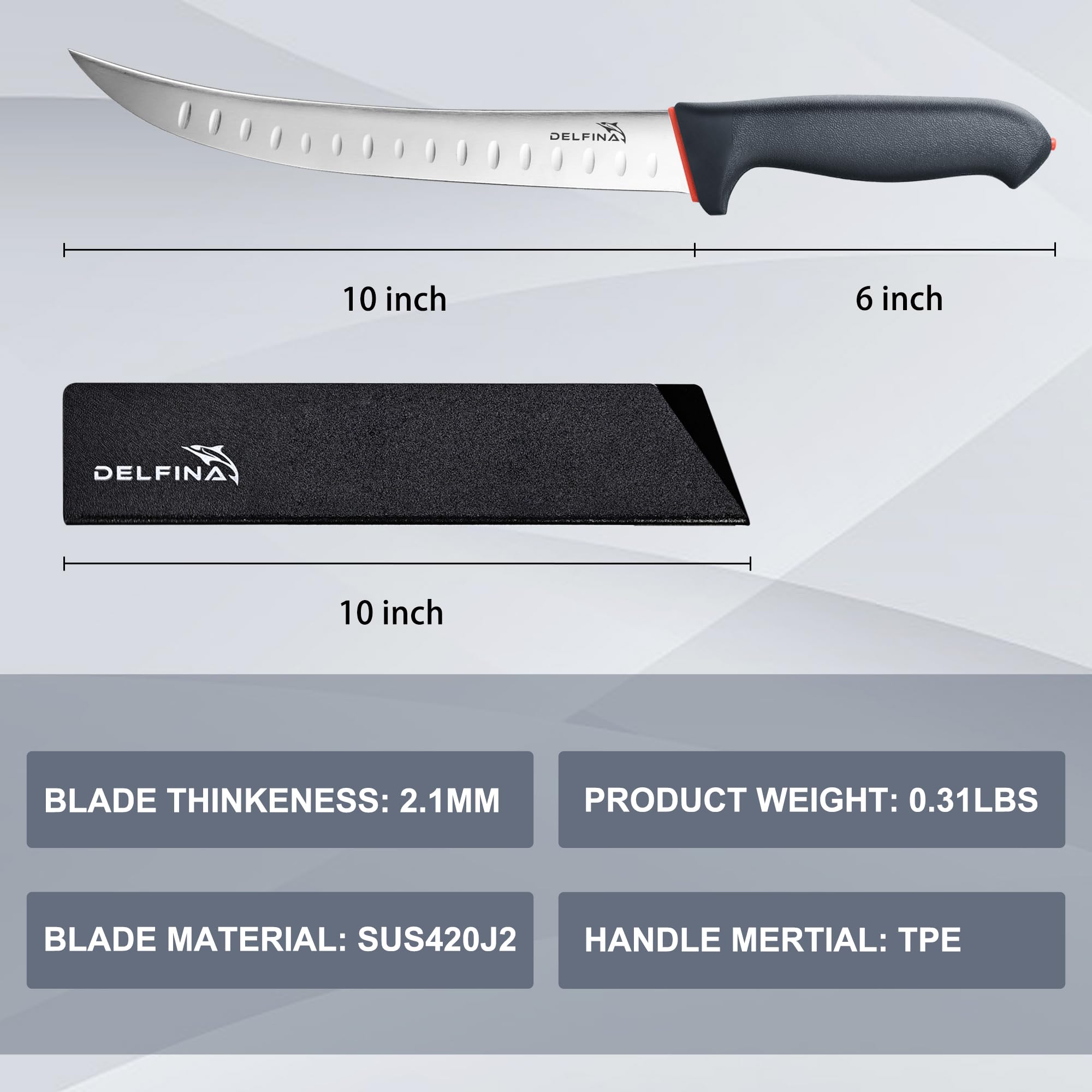 DELFINA curved breaking knife detailed view shows sturdy blade for consistent cuts