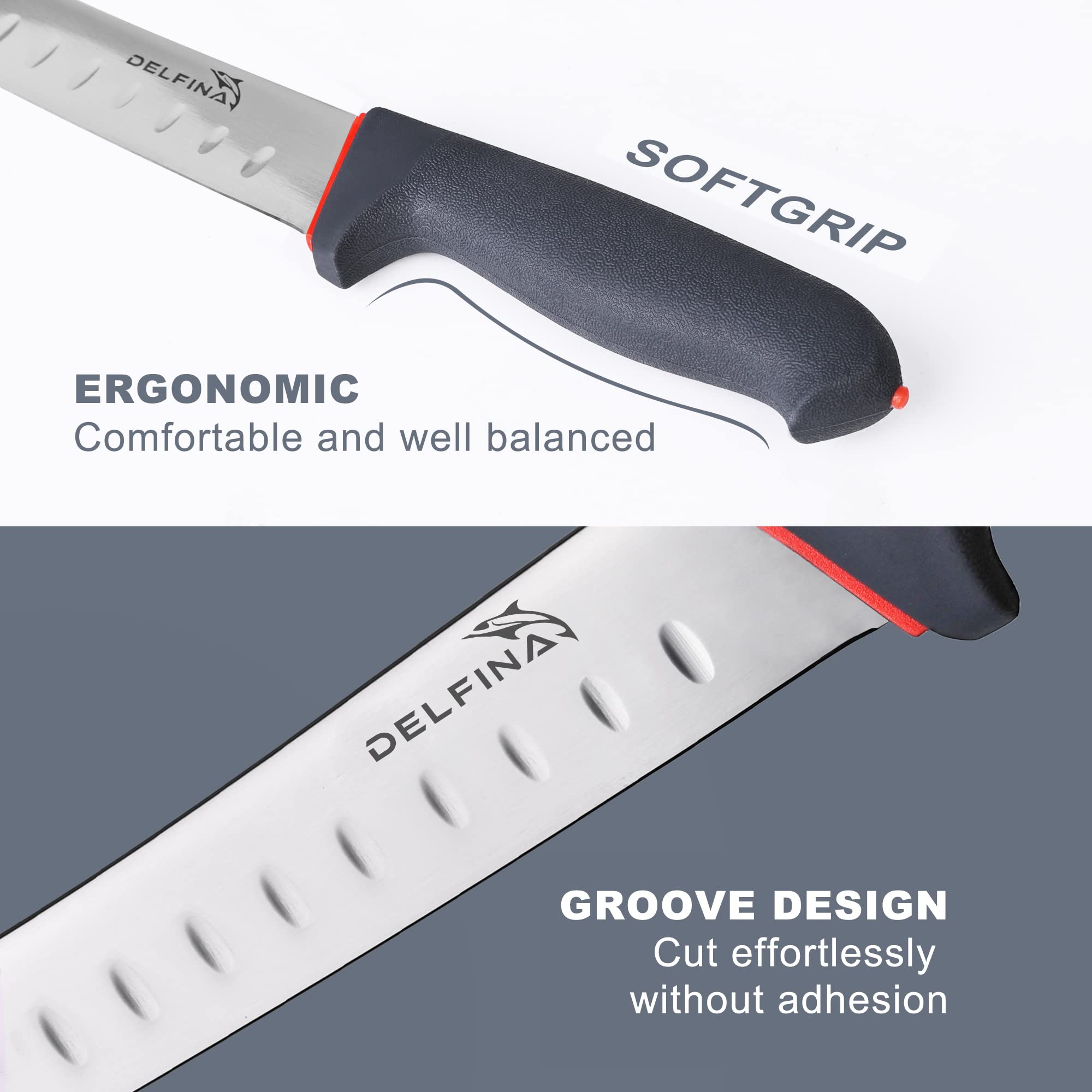 DELFINA curved breaking knife with sheath keeps cuts secure during prep