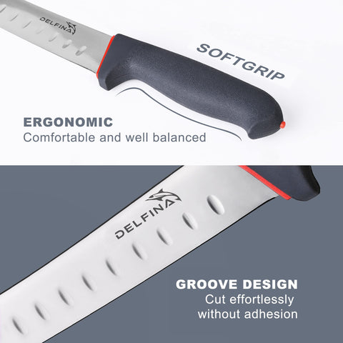 DELFINA curved breaking knife with sheath keeps cuts secure during prep
