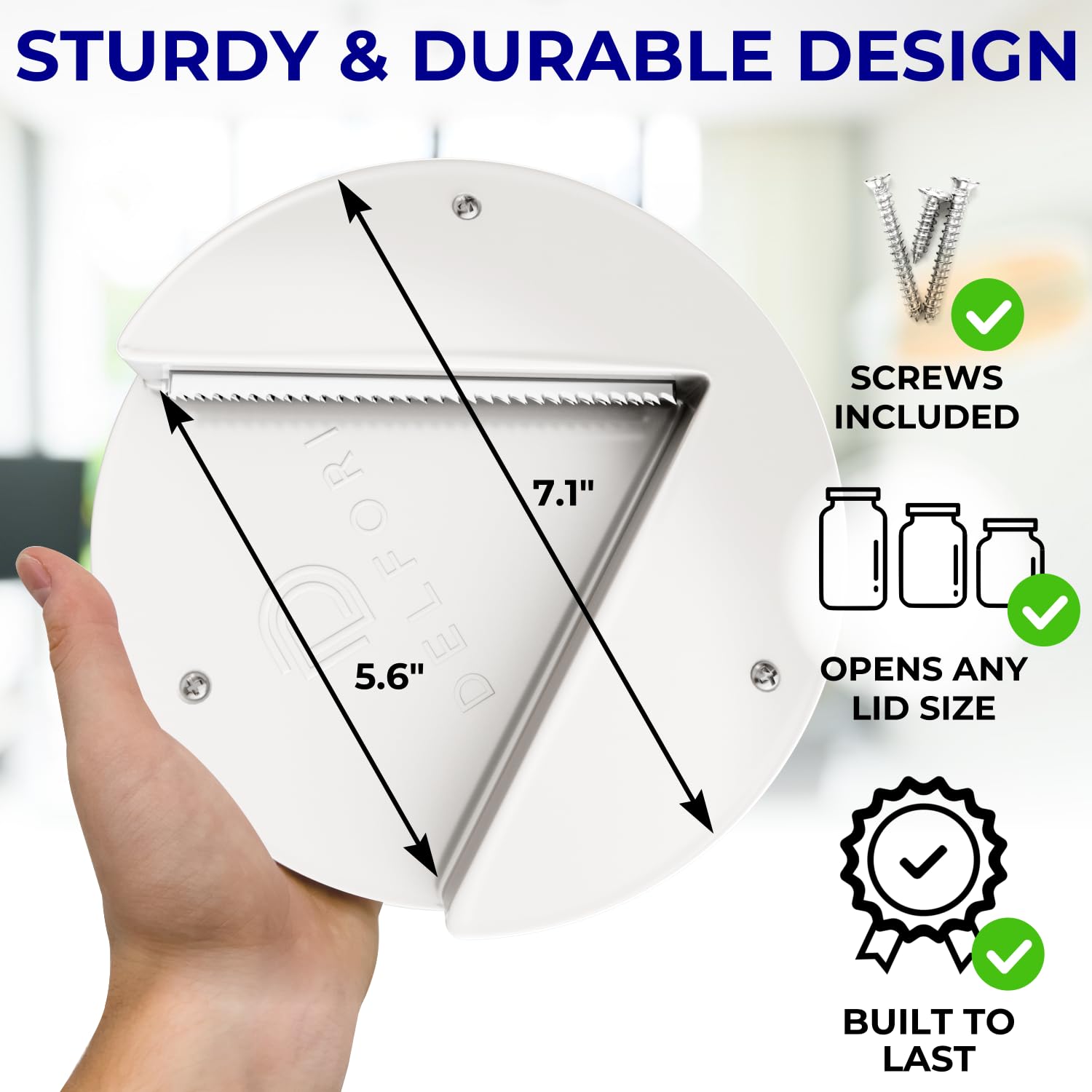 Delfori V-shaped design guides hand for smoother lid opening.