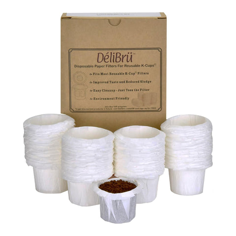 Delibru K Cup disposable paper filter for quick, clean brewing.
