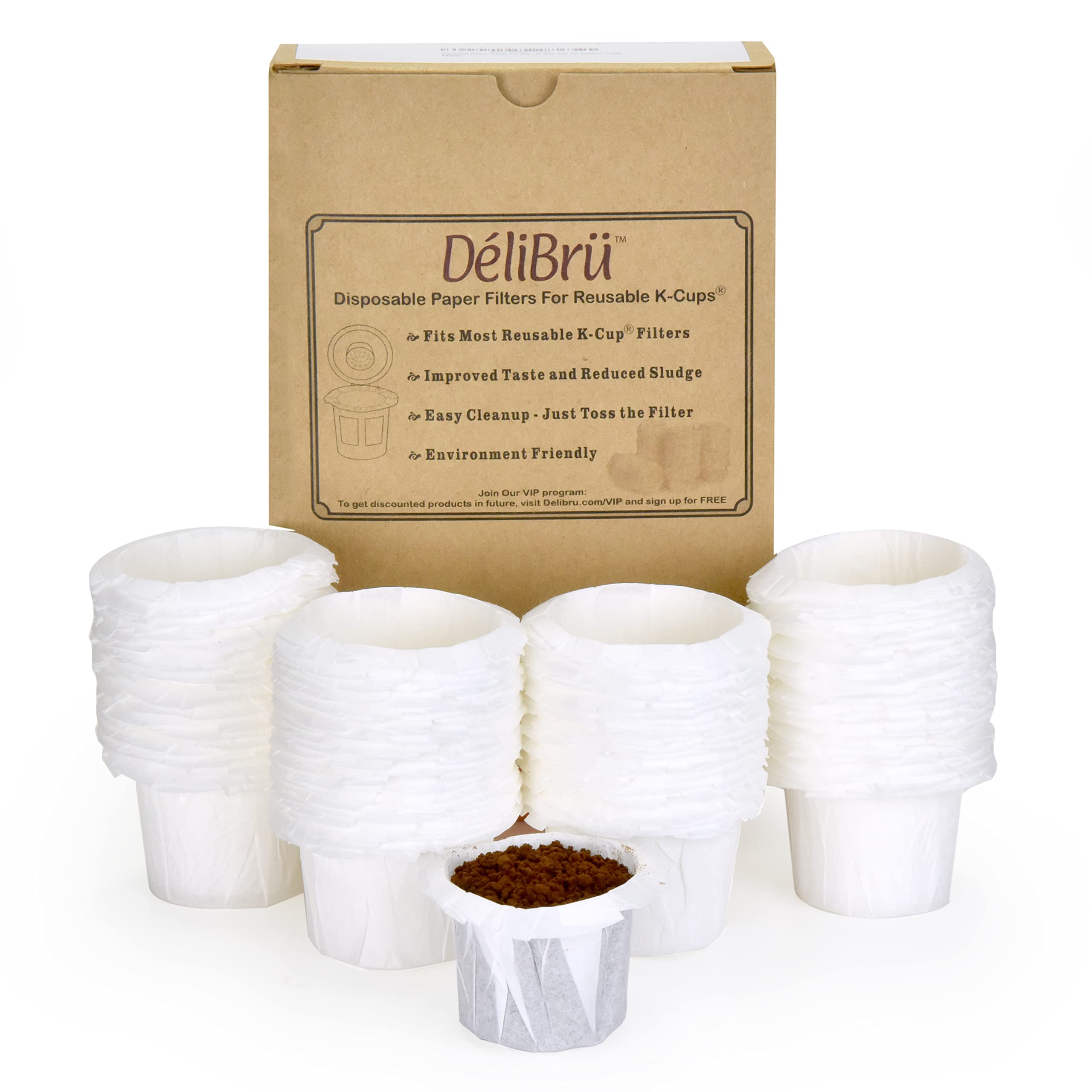 Delibru paper filter compatible with almost all reusable pods for flexible brewing.