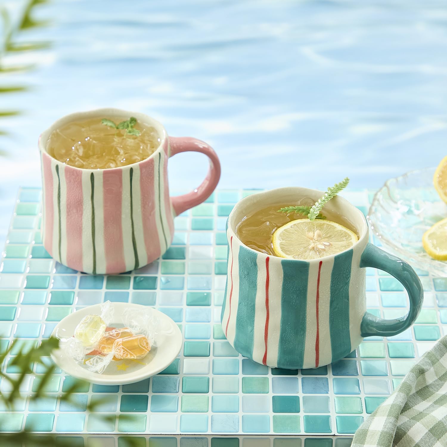 DELIGHTS GALORE latte mug 12oz in pink-green, perfect for coffee or cocoa
