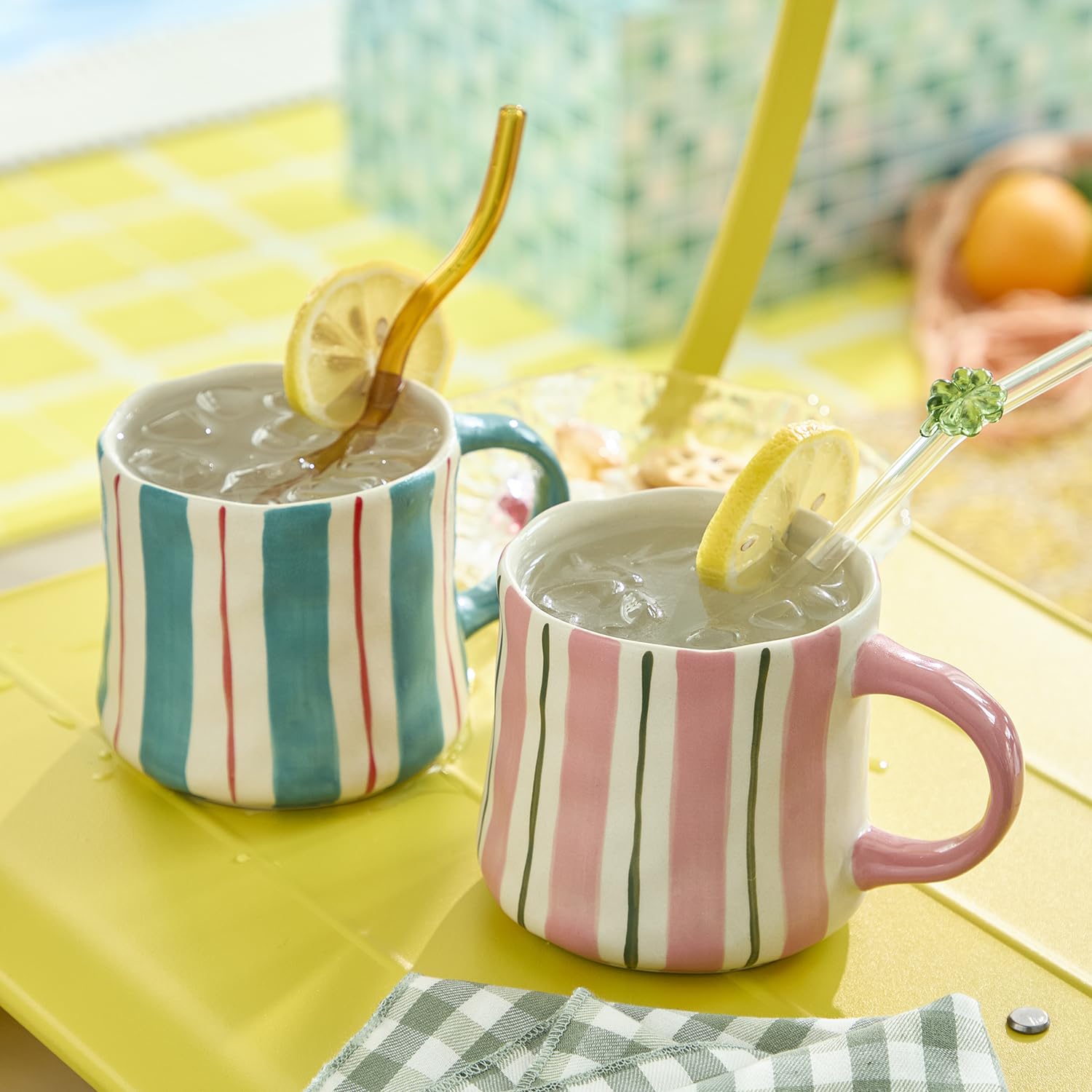 DELIGHTS GALORE stackable mugs with ergonomic handles for space-saving storage
