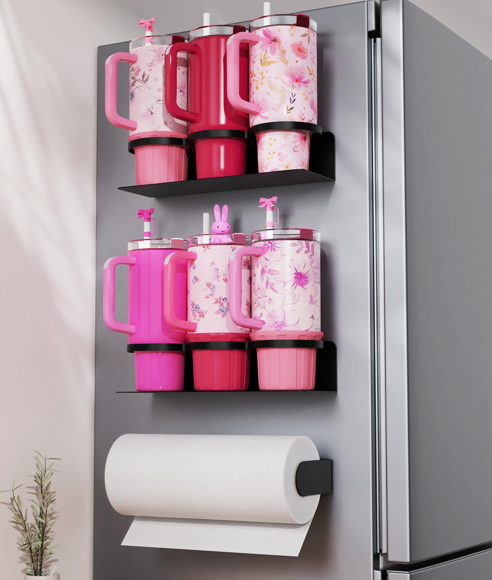 DELITON two pack magnetic cup holders mounted on fridge for secure tumbler storage