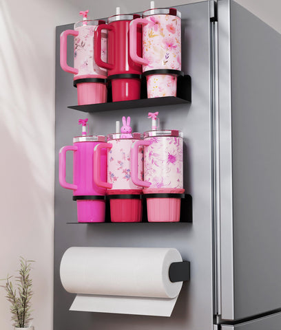 DELITON two pack magnetic cup holders mounted on fridge for secure tumbler storage