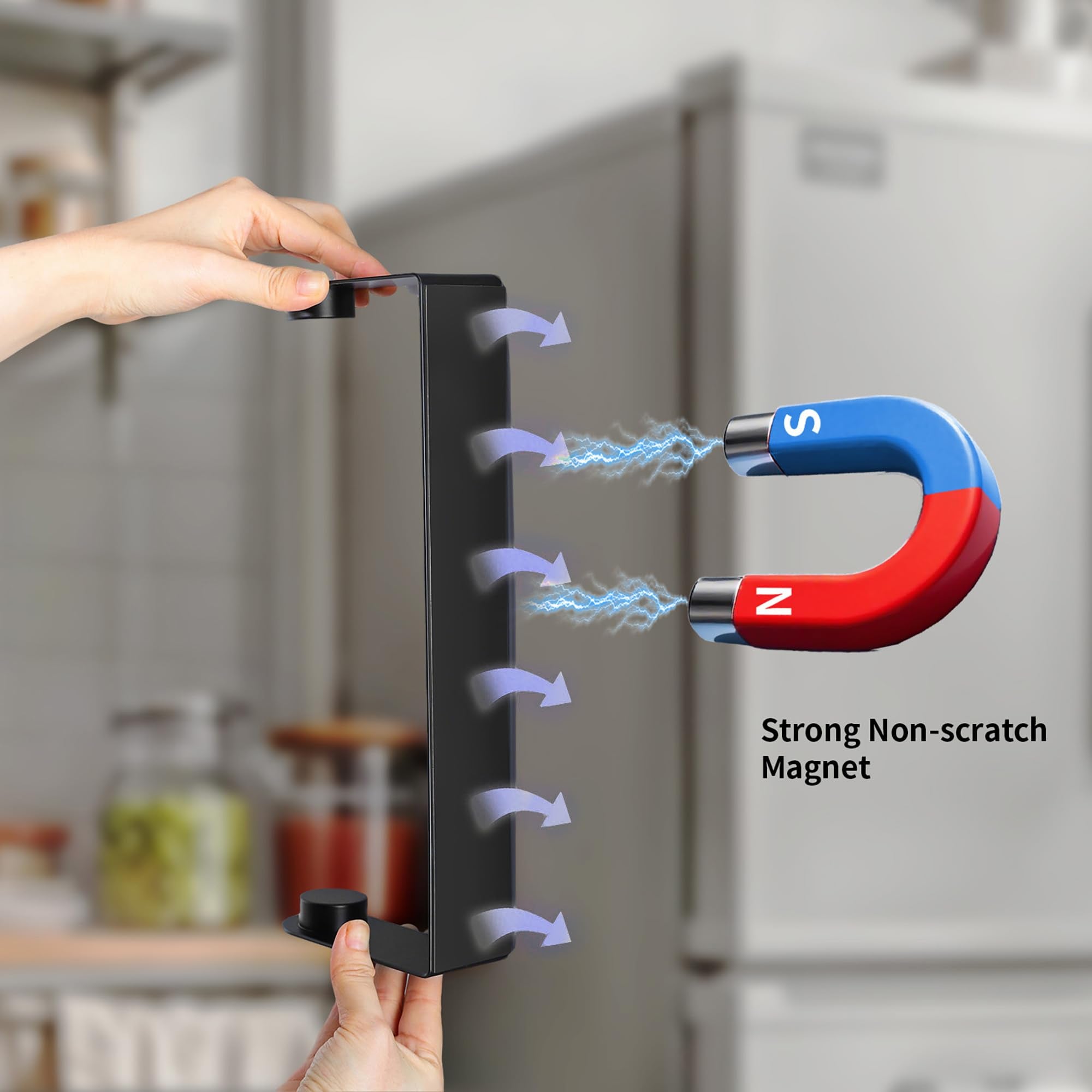 DELITON under-cabinet rack keeps towels tidy and within reach.