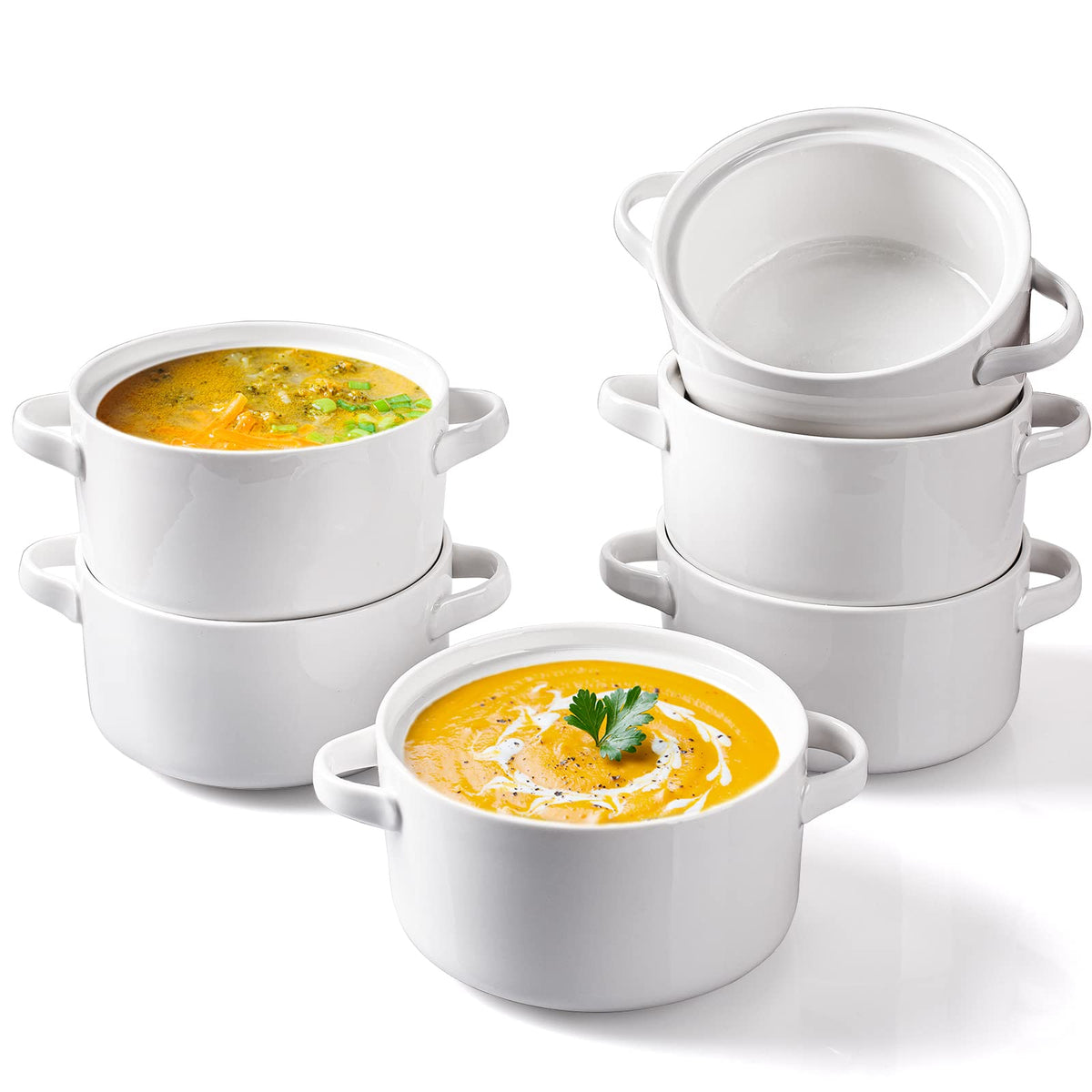 DELLING 6-pack soup bowls with handles showing 24 oz capacity and convenient grip