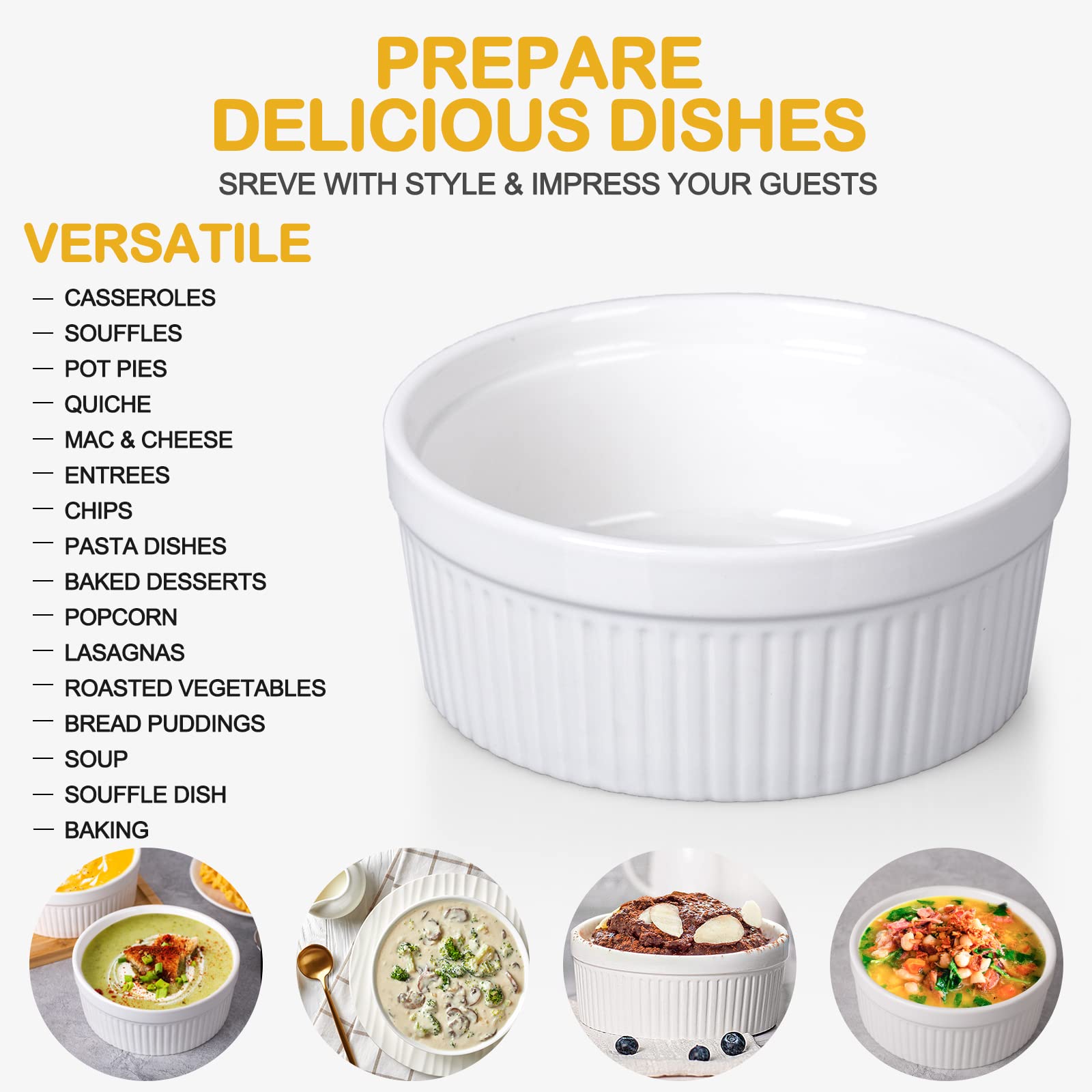 DELLING ceramic ramekins soup bowl with white glaze for elegant table presentation.