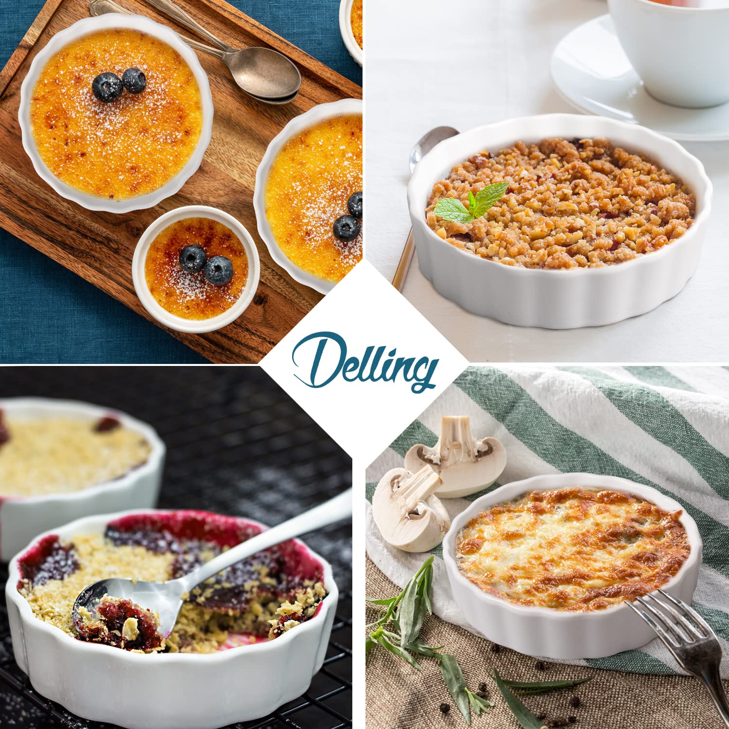 Delling ramekins serve condiments or spices while cooking.