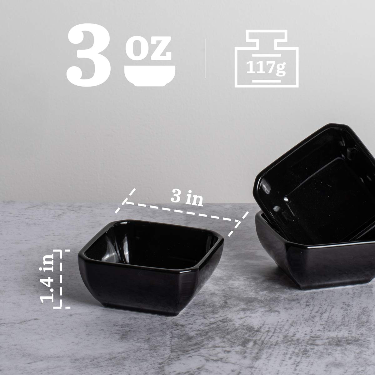 Dellling microwave-safe porcelain dip bowls in black simplify reheating sauces