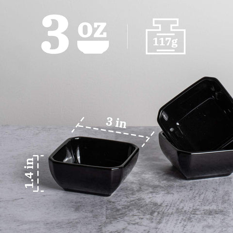 Dellling microwave-safe porcelain dip bowls in black simplify reheating sauces
