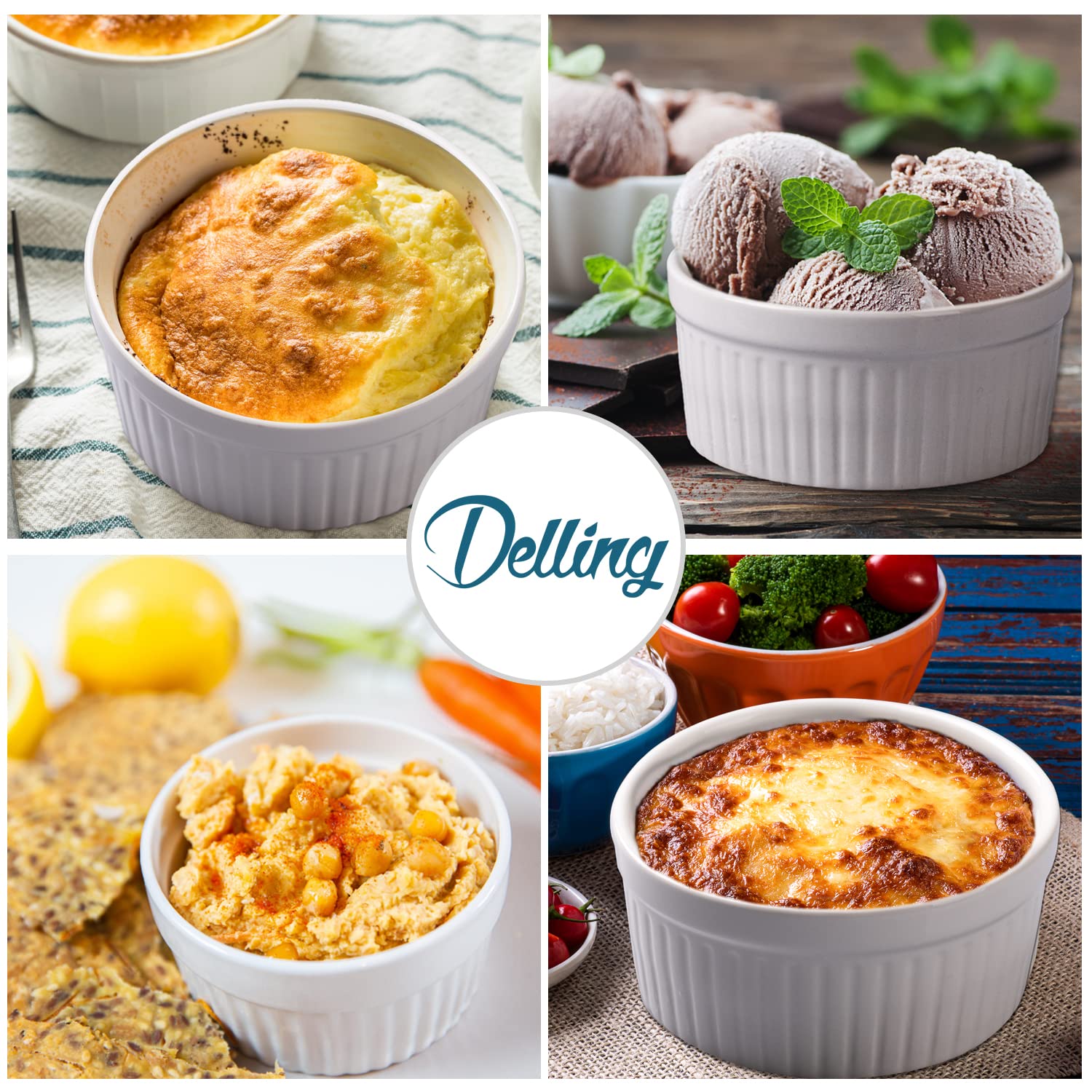 DELLING porcelain ramekins microwave-safe for quick, even heating of small desserts.