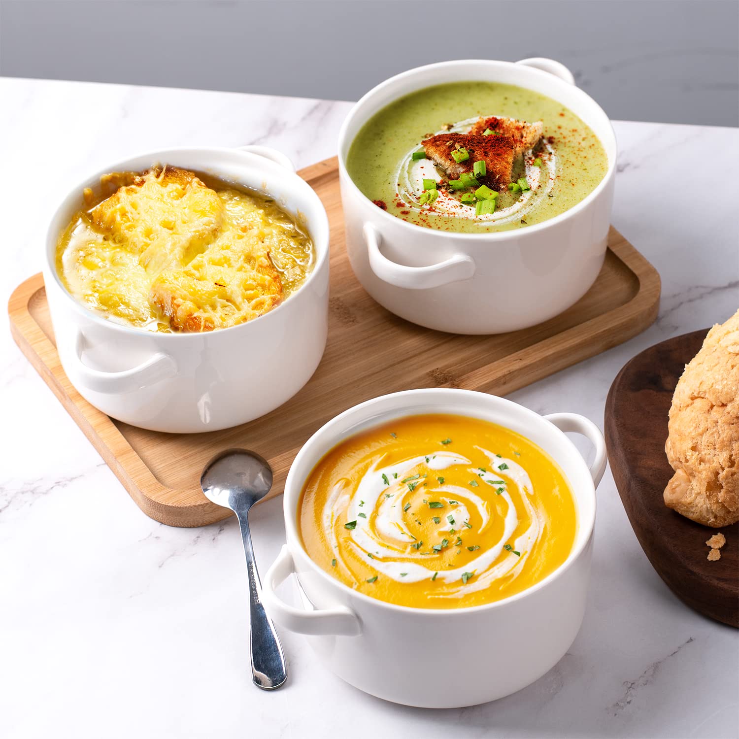 DELLING bowls with sturdy handles for safe serving of hot dishes