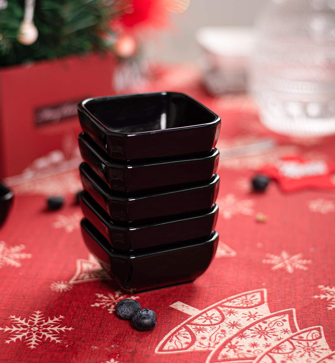 Dellling square-base porcelain dip bowls emphasize stable design for spill-free serving
