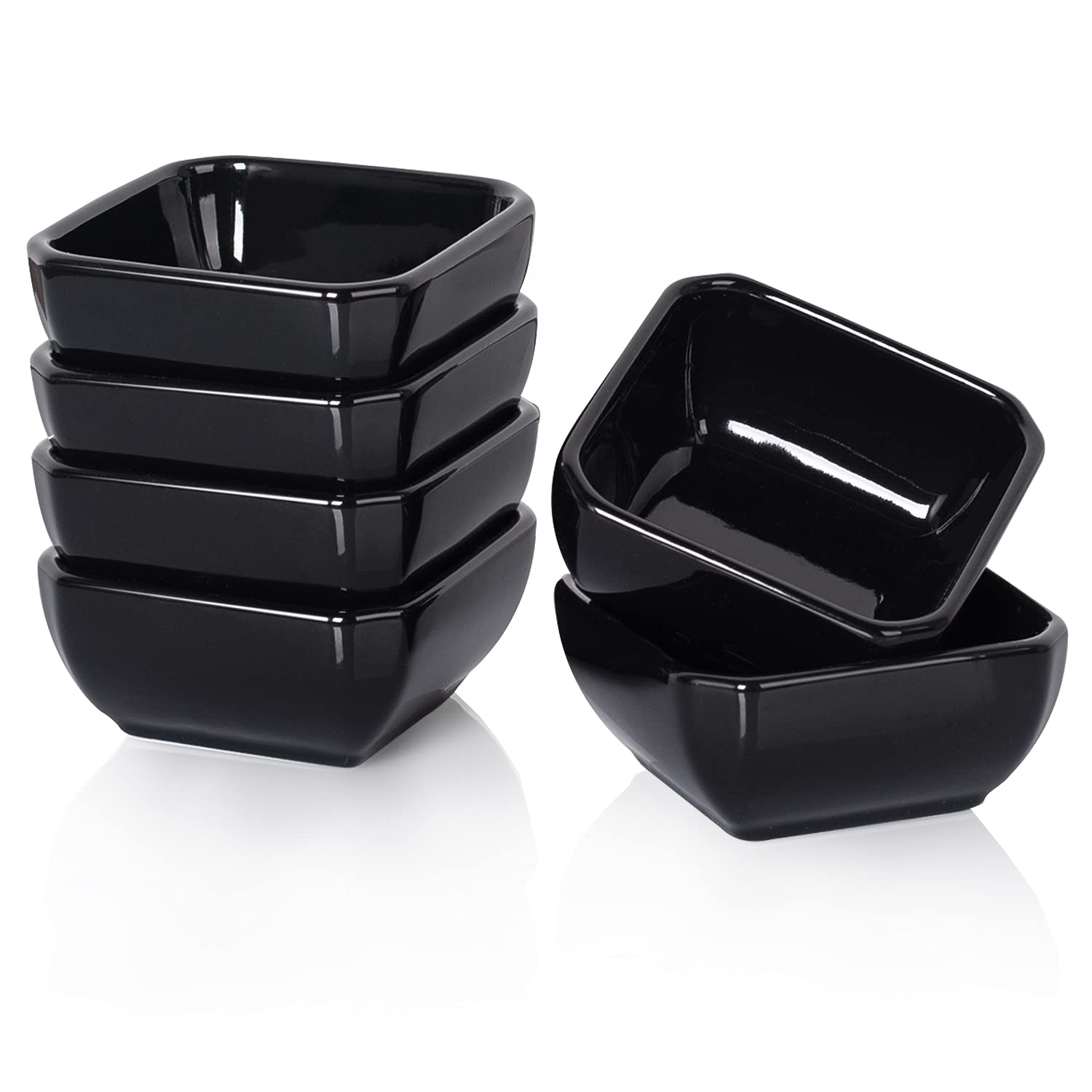 Dellling Ultra-Strong 3oz dip bowls set in black for elegant sauce presentation