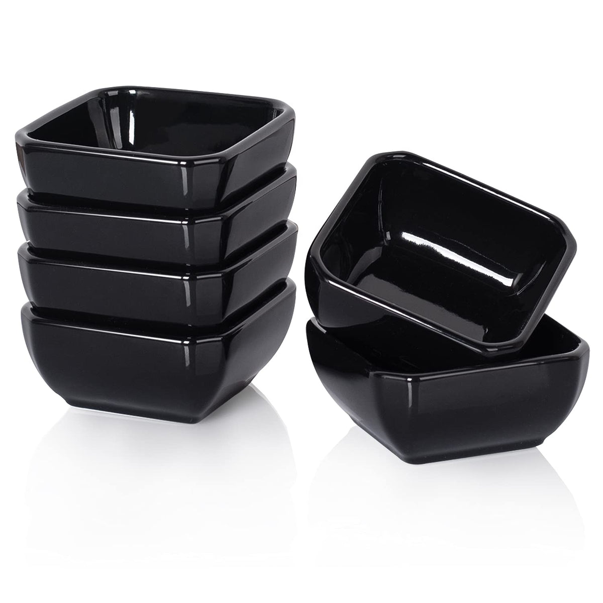Dellling Ultra-Strong 3oz dip bowls set in black for elegant sauce presentation