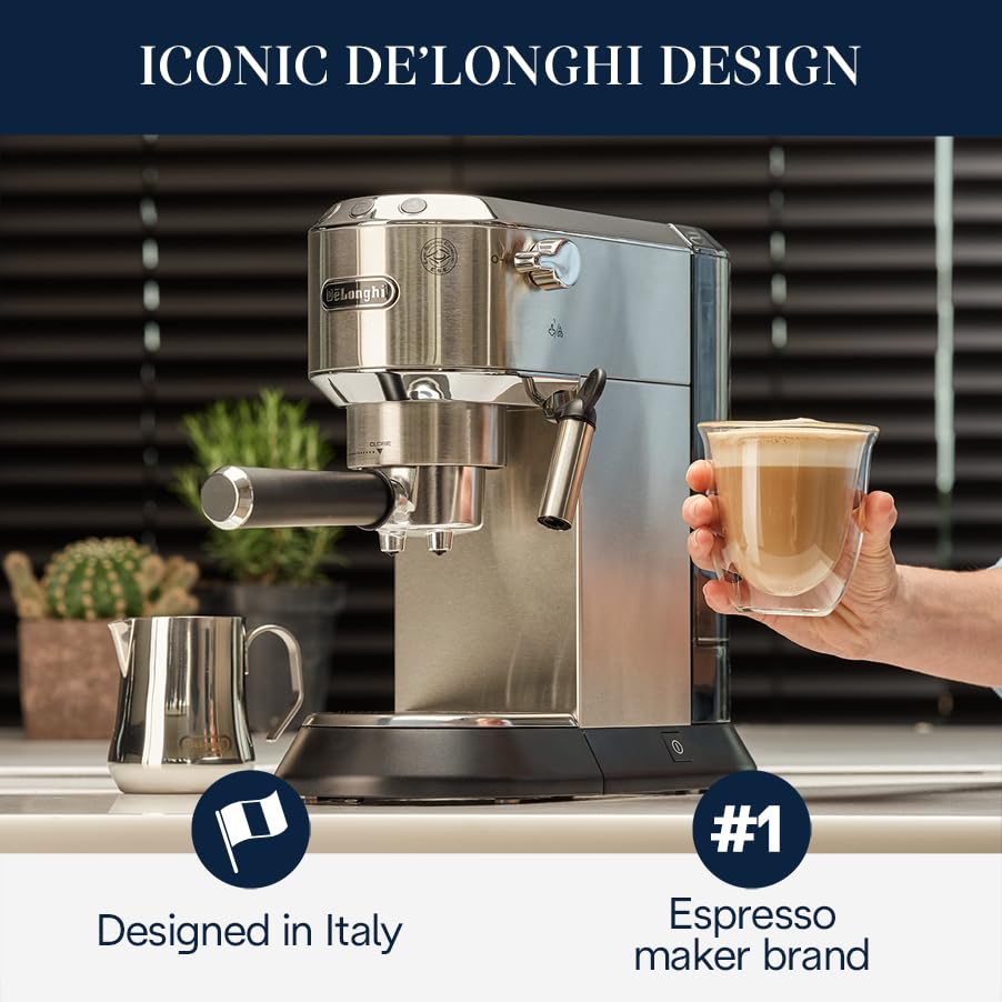 De'Longhi Dedica 3-in-1 filter holder supports single, double shots or pods.