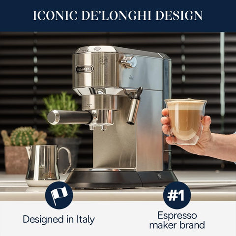 De'Longhi Dedica 3-in-1 filter holder supports single, double shots or pods.