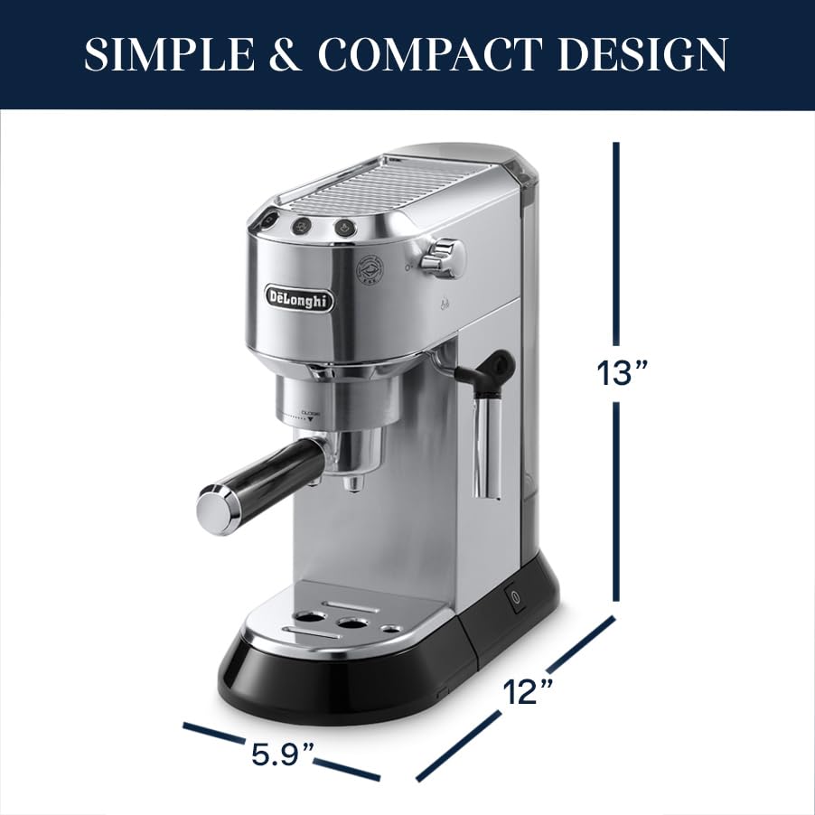 De'Longhi Dedica adjustable drip tray accommodates various cup sizes.