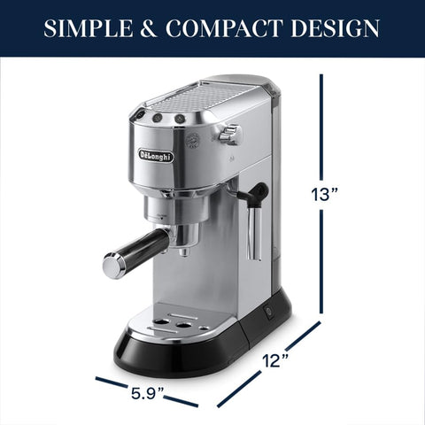 De'Longhi Dedica adjustable drip tray accommodates various cup sizes.