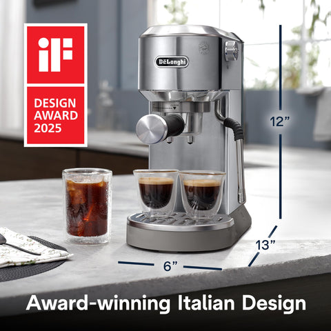 De'Longhi Dedica Duo iced coffee preparation for chilled beverages.