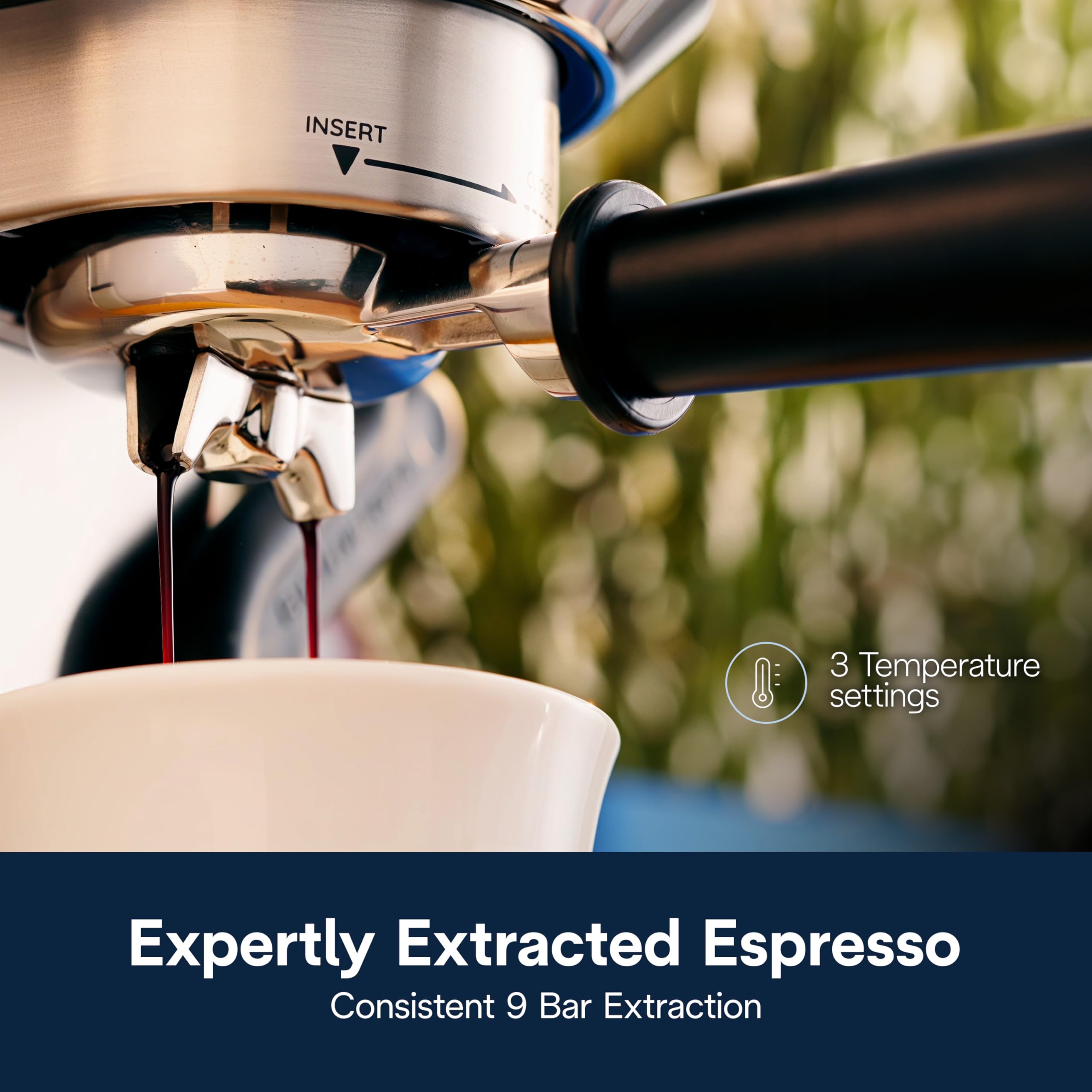 Three temperature settings tailor extraction to beans for richer espresso flavor.