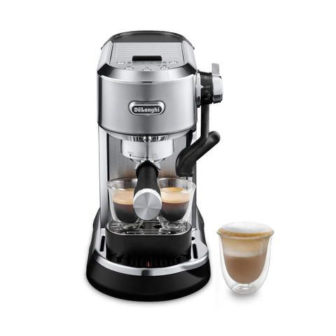 De'Longhi Dedica Maestro Plus espresso machine with compact footprint and professional 15-bar pump.