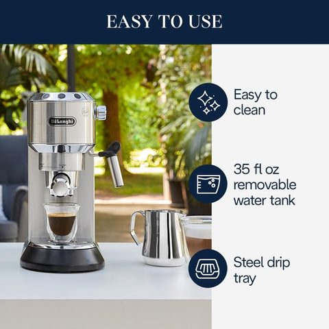 De'Longhi Dedica thermoblock heats up quickly to brewing temperature.