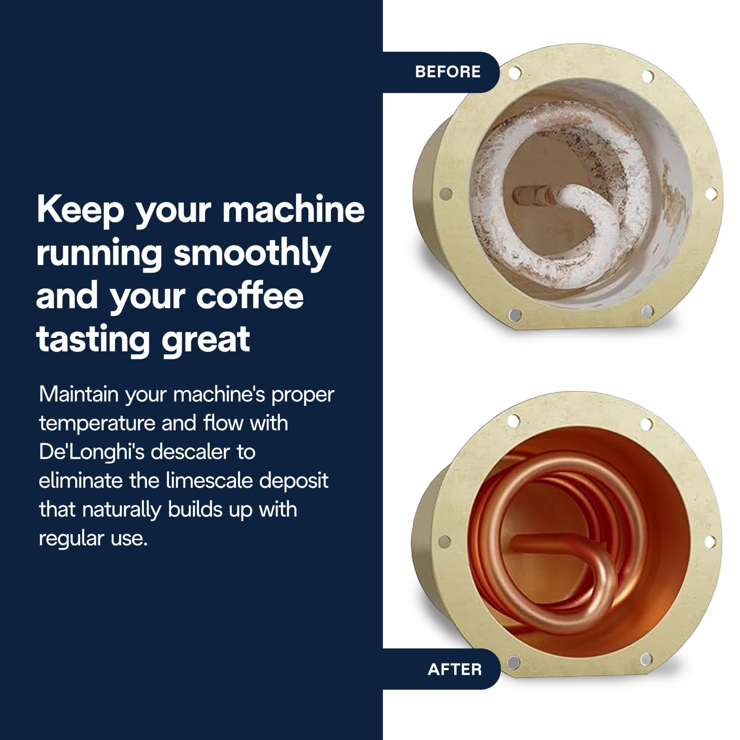 Delonghi EcoDecalk bottle on kitchen counter, signaling eco-friendly maintenance for espresso machines.