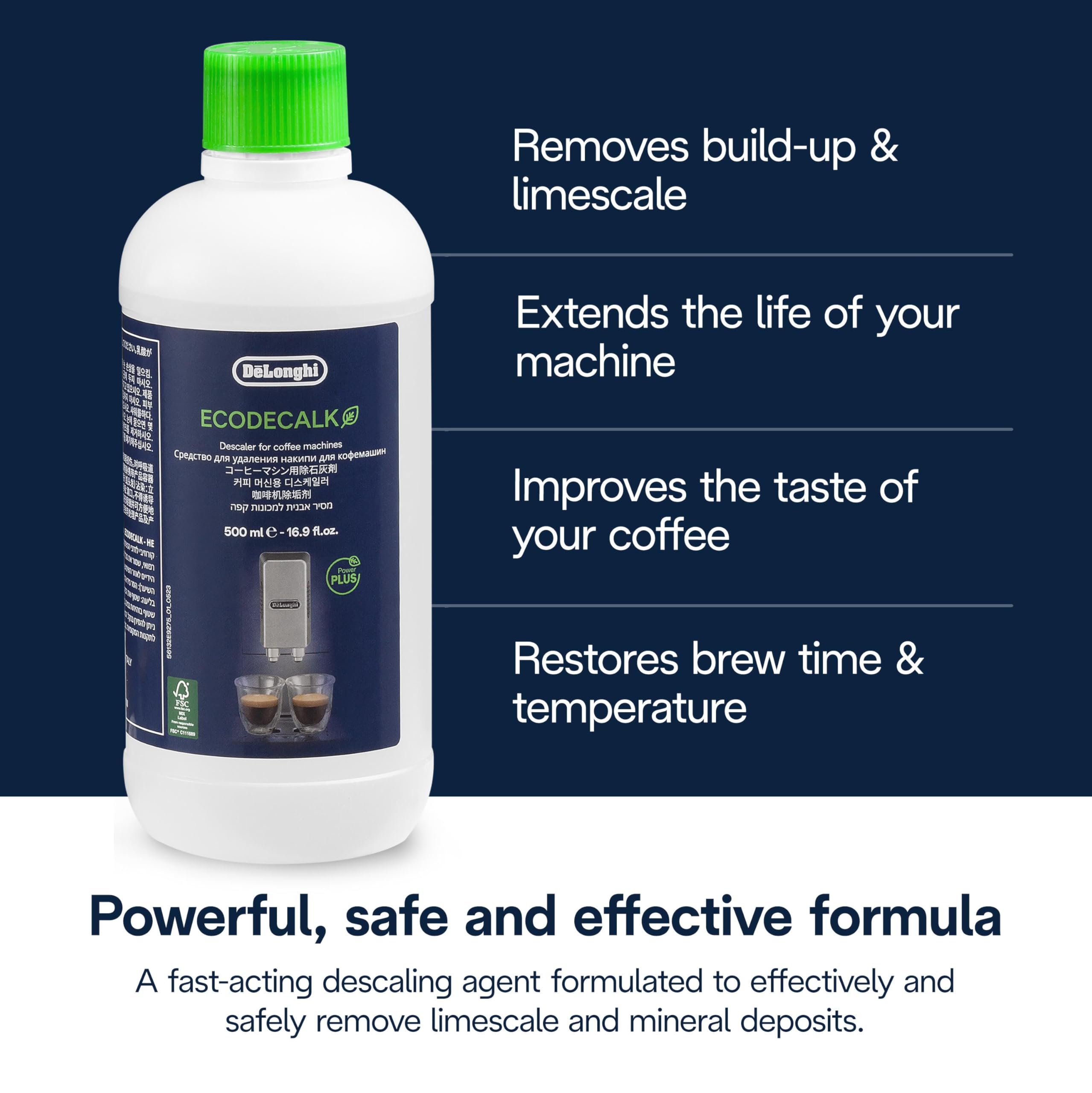 Internal machine components being cleaned with EcoDecalk, emphasizing safe descaling for coffee makers.