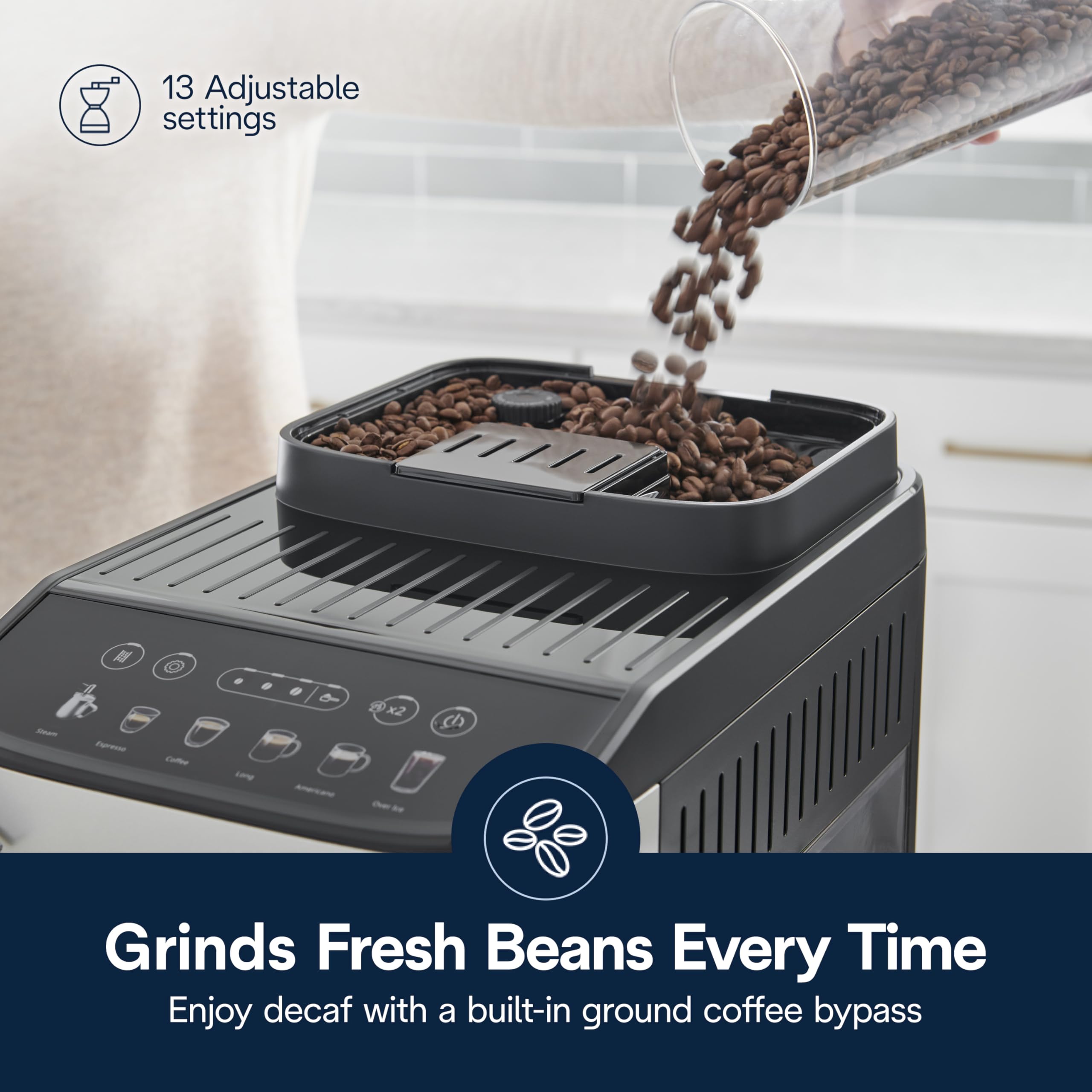 De'Longhi Magnifica Evo dishwasher-safe parts for quick cleanup.