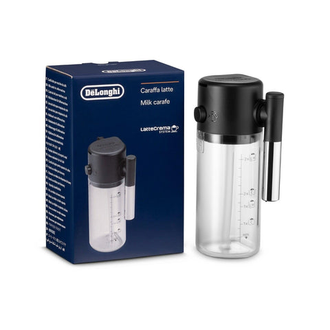 Delonghi Magnifica Evo Lattecrema milk carafe ready for silky milk beverages.