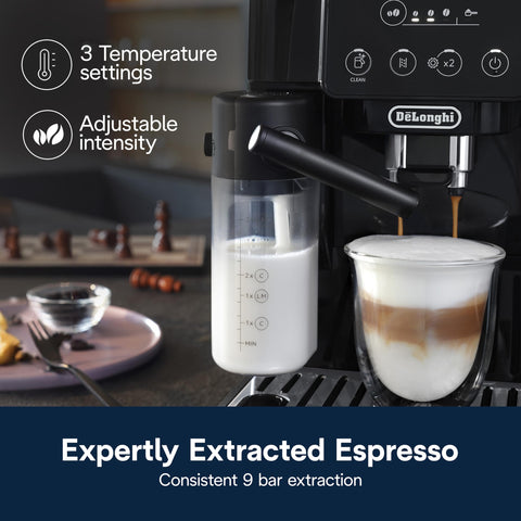 De'Longhi Magnifica Start auto-clean and dishwasher-safe parts.