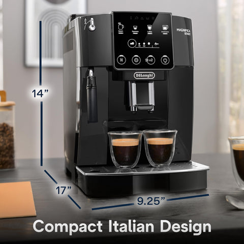 De'Longhi Magnifica Start grinder detail shows precise conical burr grinding.
