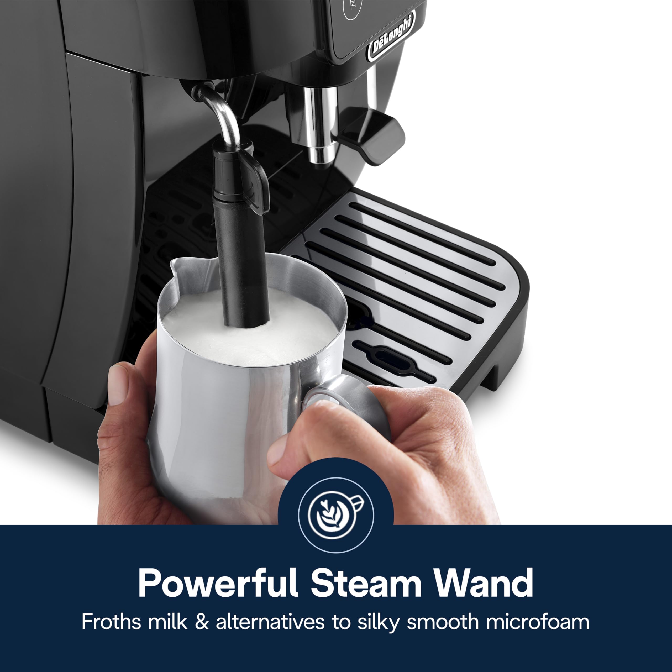 Conical burr grinder close-up demonstrates 13 grind settings for versatility.