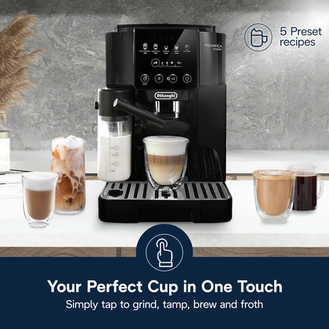 De'Longhi Magnifica Start LatteCrema milk frothing for silky foam.
